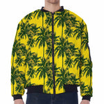 Yellow Palm Tree Pattern Print Zip Sleeve Bomber Jacket