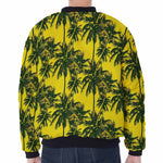 Yellow Palm Tree Pattern Print Zip Sleeve Bomber Jacket