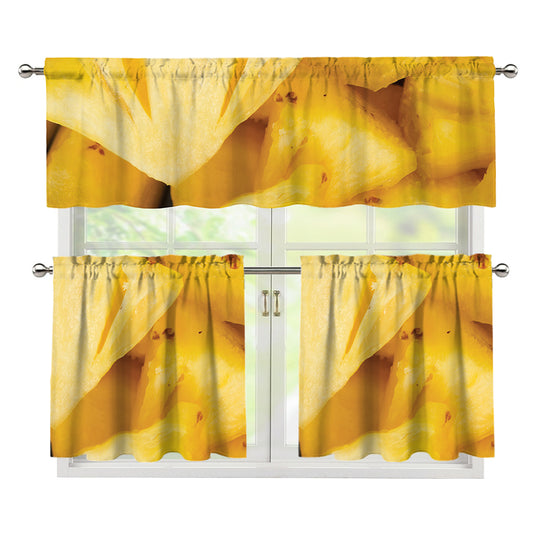 Yellow Pineapple Pieces Print 3 Piece Kitchen Curtains