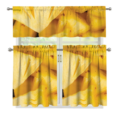 Yellow Pineapple Pieces Print 3 Piece Kitchen Curtains