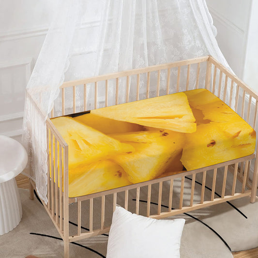 Yellow Pineapple Pieces Print Baby Crib Sheet
