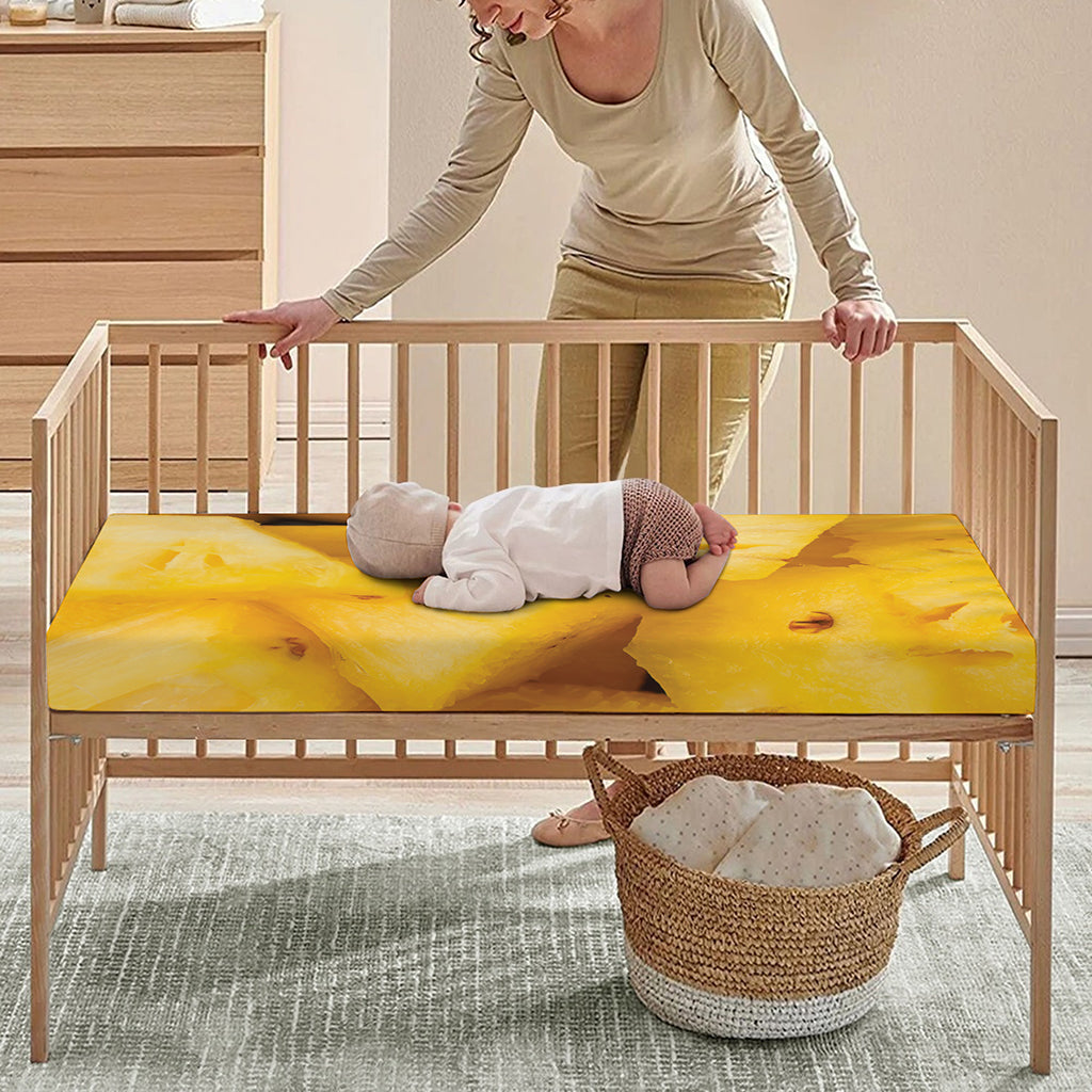 Yellow Pineapple Pieces Print Baby Crib Sheet