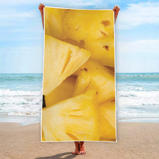 Yellow Pineapple Pieces Print Beach Towel