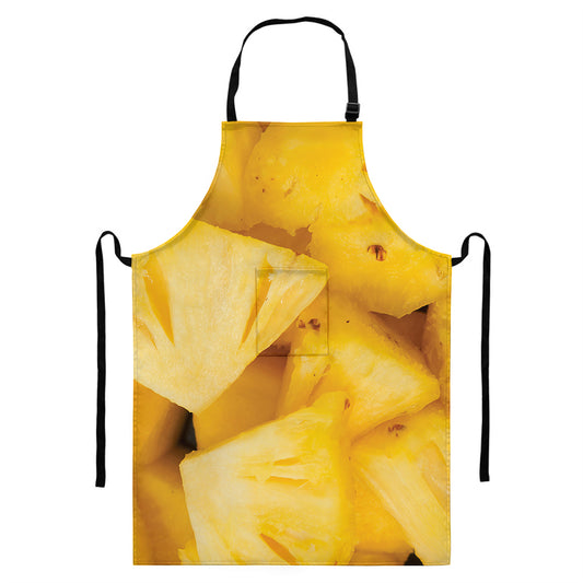 Yellow Pineapple Pieces Print Bib Apron With Pocket