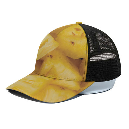 Yellow Pineapple Pieces Print Black Mesh Trucker Cap