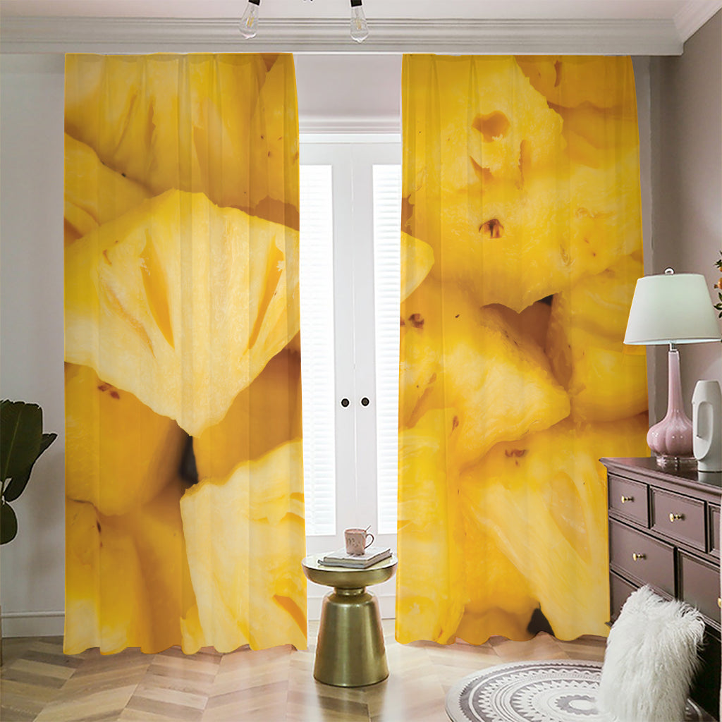 Yellow Pineapple Pieces Print Blackout Pencil Pleat Curtains