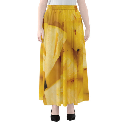Yellow Pineapple Pieces Print Chiffon Maxi Skirt
