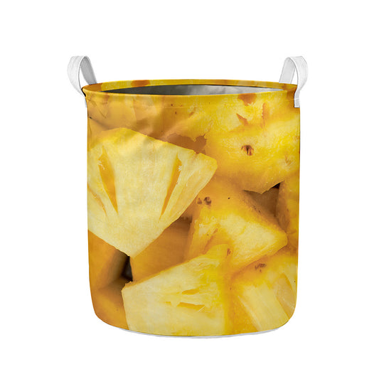 Yellow Pineapple Pieces Print Collapsible Laundry Basket