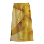 Yellow Pineapple Pieces Print Cotton Front Slit Maxi Skirt