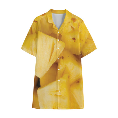 Yellow Pineapple Pieces Print Cotton Hawaiian Shirt