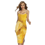 Yellow Pineapple Pieces Print Cross Back Cami Dress