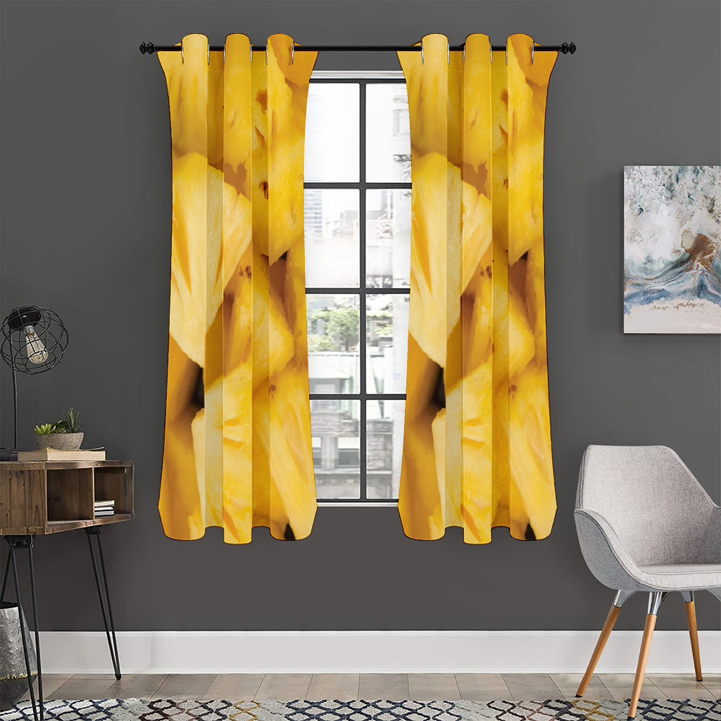 Yellow Pineapple Pieces Print Curtain