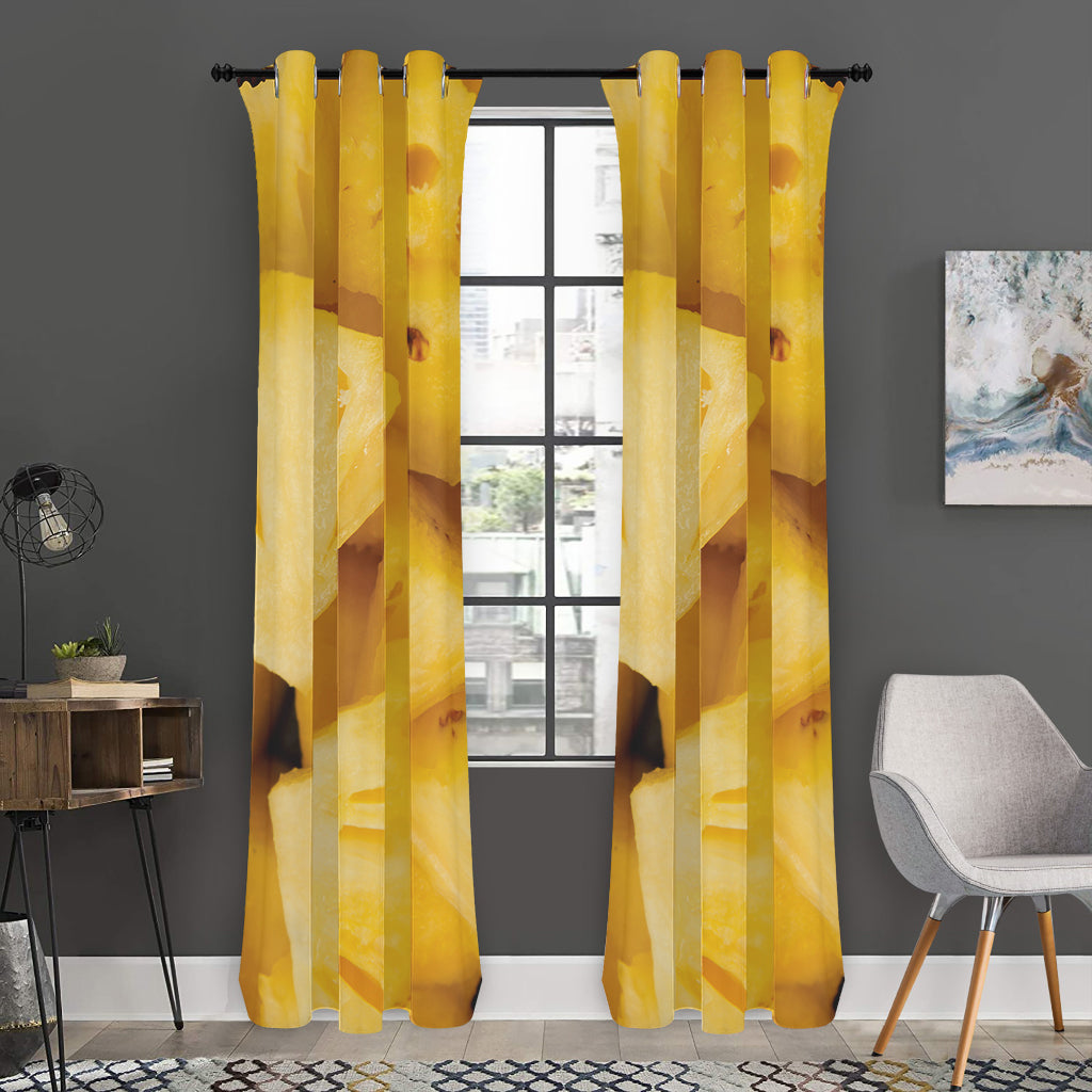 Yellow Pineapple Pieces Print Curtain