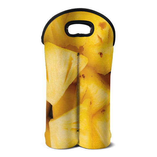 Yellow Pineapple Pieces Print Double Neoprene Wine Tote