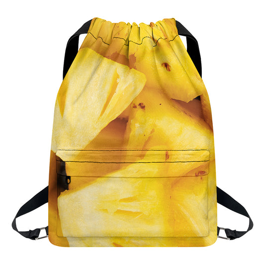 Yellow Pineapple Pieces Print Drawstring Backpack