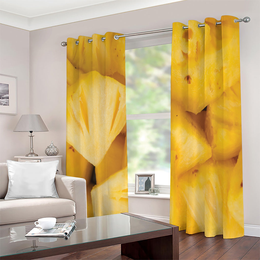 Yellow Pineapple Pieces Print Extra Wide Grommet Curtains