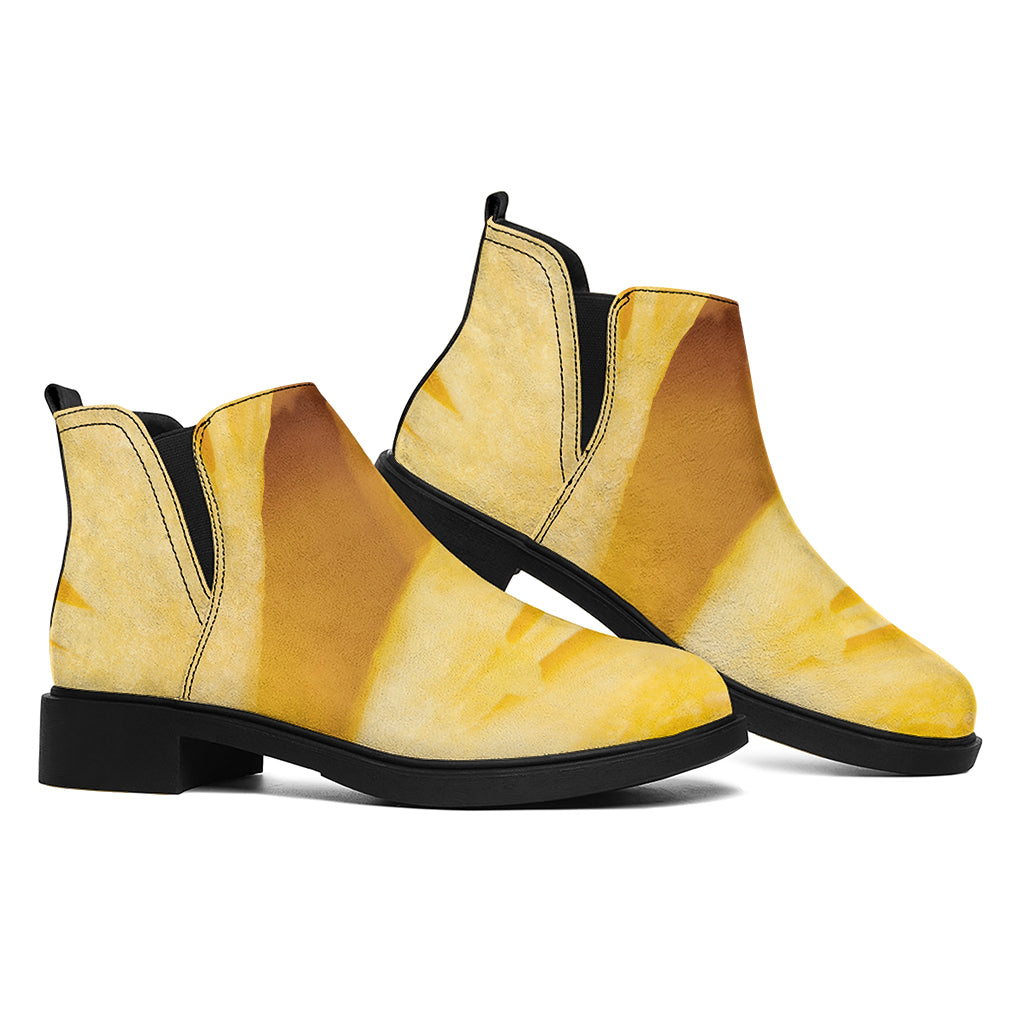 Yellow Pineapple Pieces Print Flat Ankle Boots