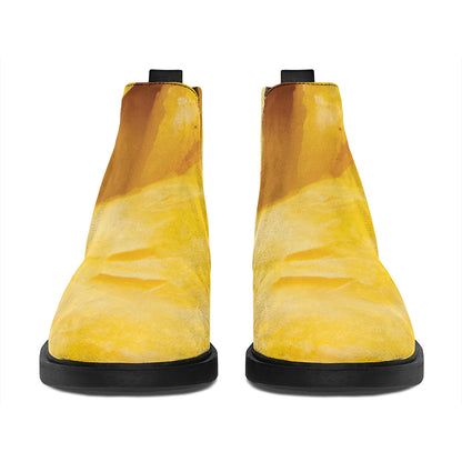 Yellow Pineapple Pieces Print Flat Ankle Boots