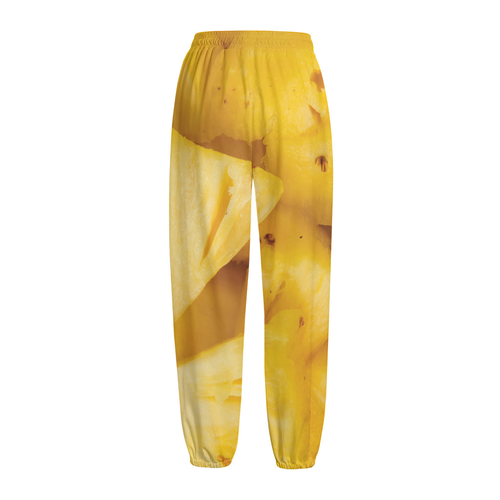 Yellow Pineapple Pieces Print Fleece Lined Knit Pants