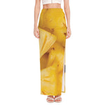 Yellow Pineapple Pieces Print High Slit Maxi Skirt