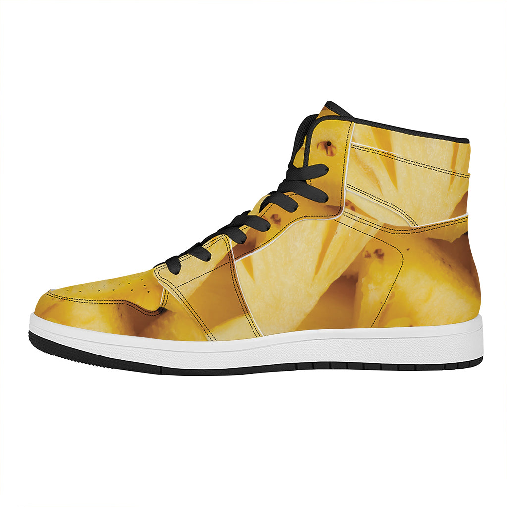 Yellow Pineapple Pieces Print High Top Leather Sneakers