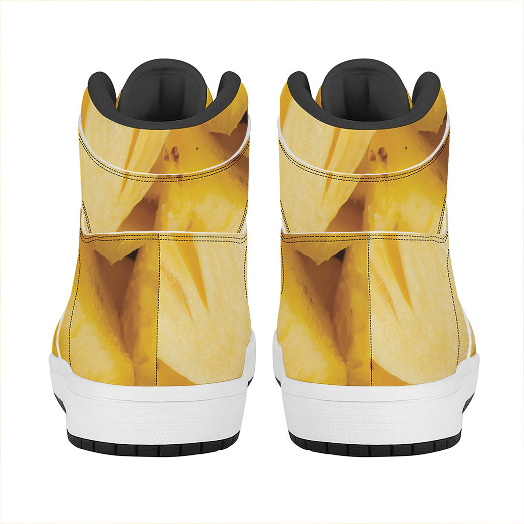 Yellow Pineapple Pieces Print High Top Leather Sneakers