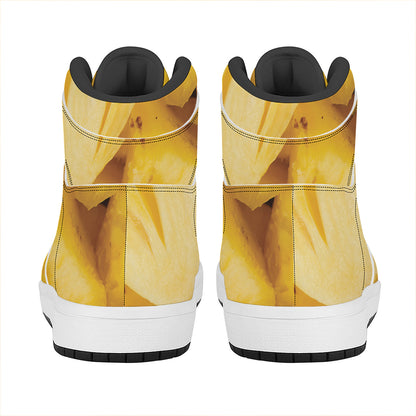 Yellow Pineapple Pieces Print High Top Leather Sneakers