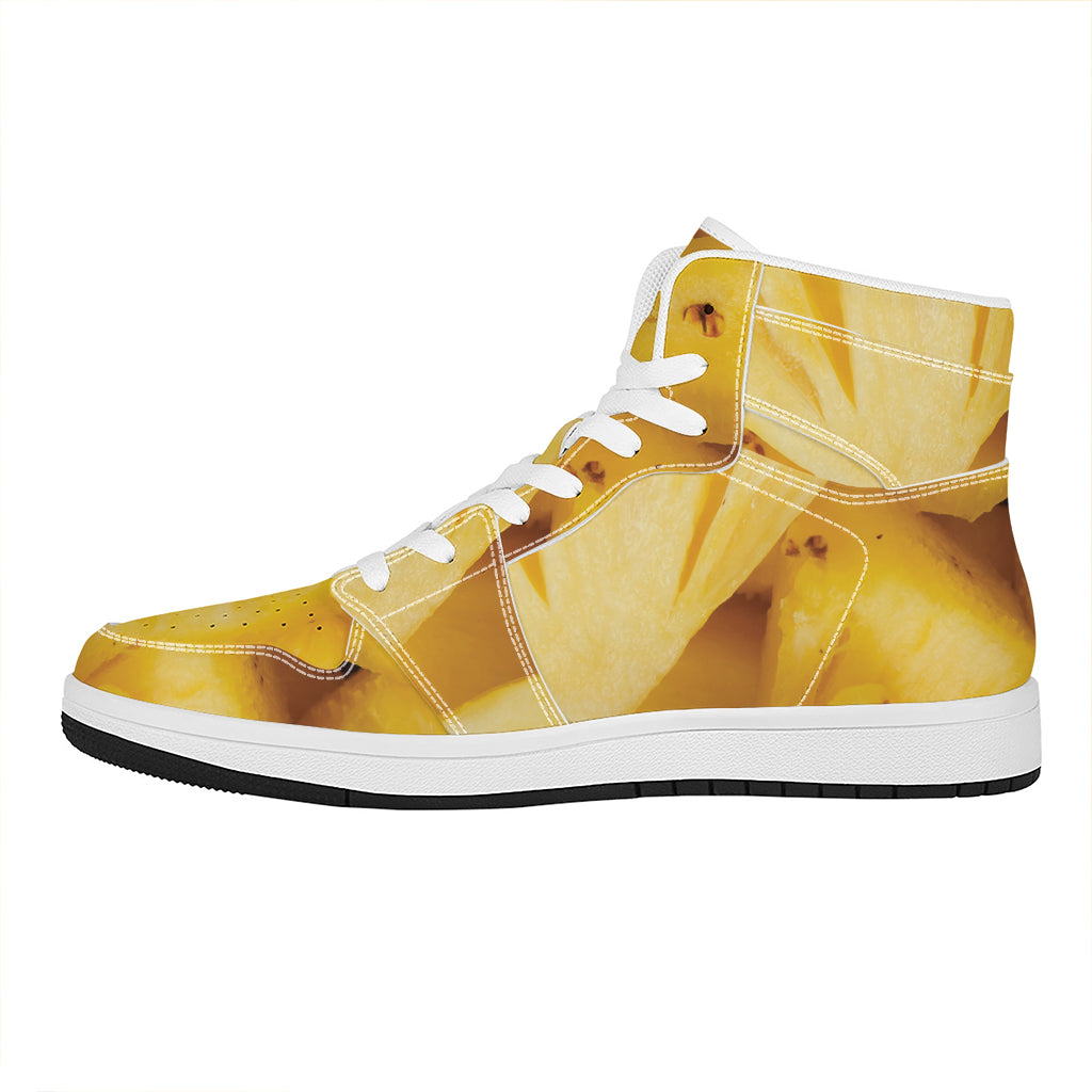 Yellow Pineapple Pieces Print High Top Leather Sneakers