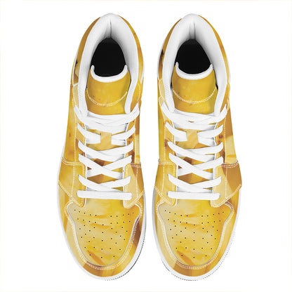 Yellow Pineapple Pieces Print High Top Leather Sneakers