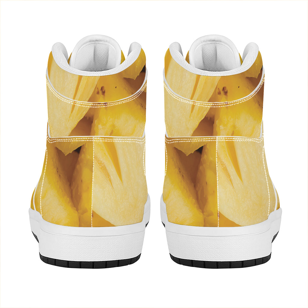Yellow Pineapple Pieces Print High Top Leather Sneakers
