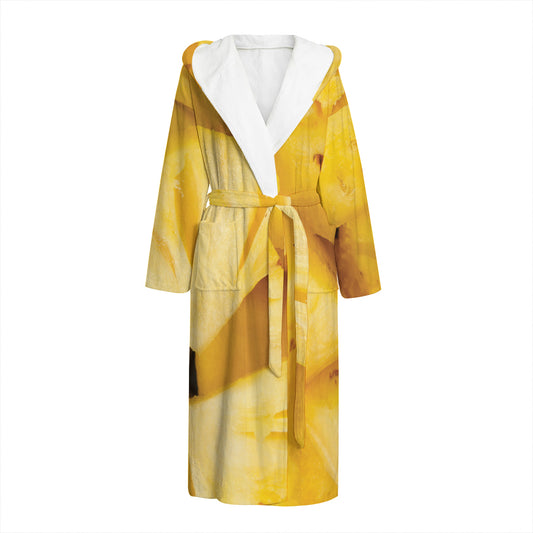 Yellow Pineapple Pieces Print Hooded Bathrobe