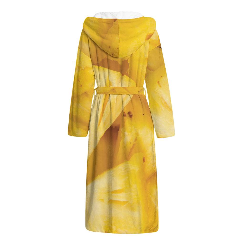 Yellow Pineapple Pieces Print Hooded Bathrobe