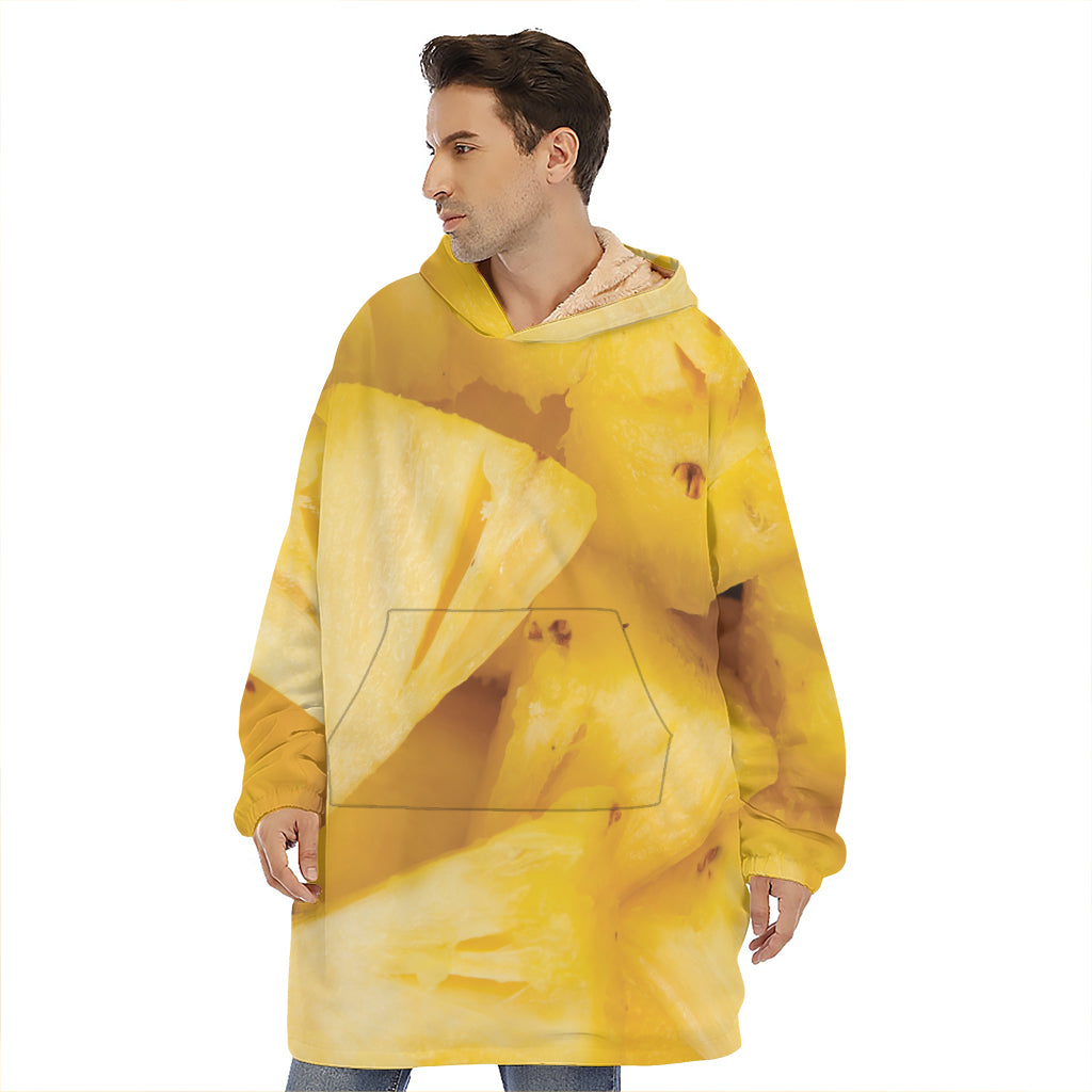 Yellow Pineapple Pieces Print Hoodie Blanket