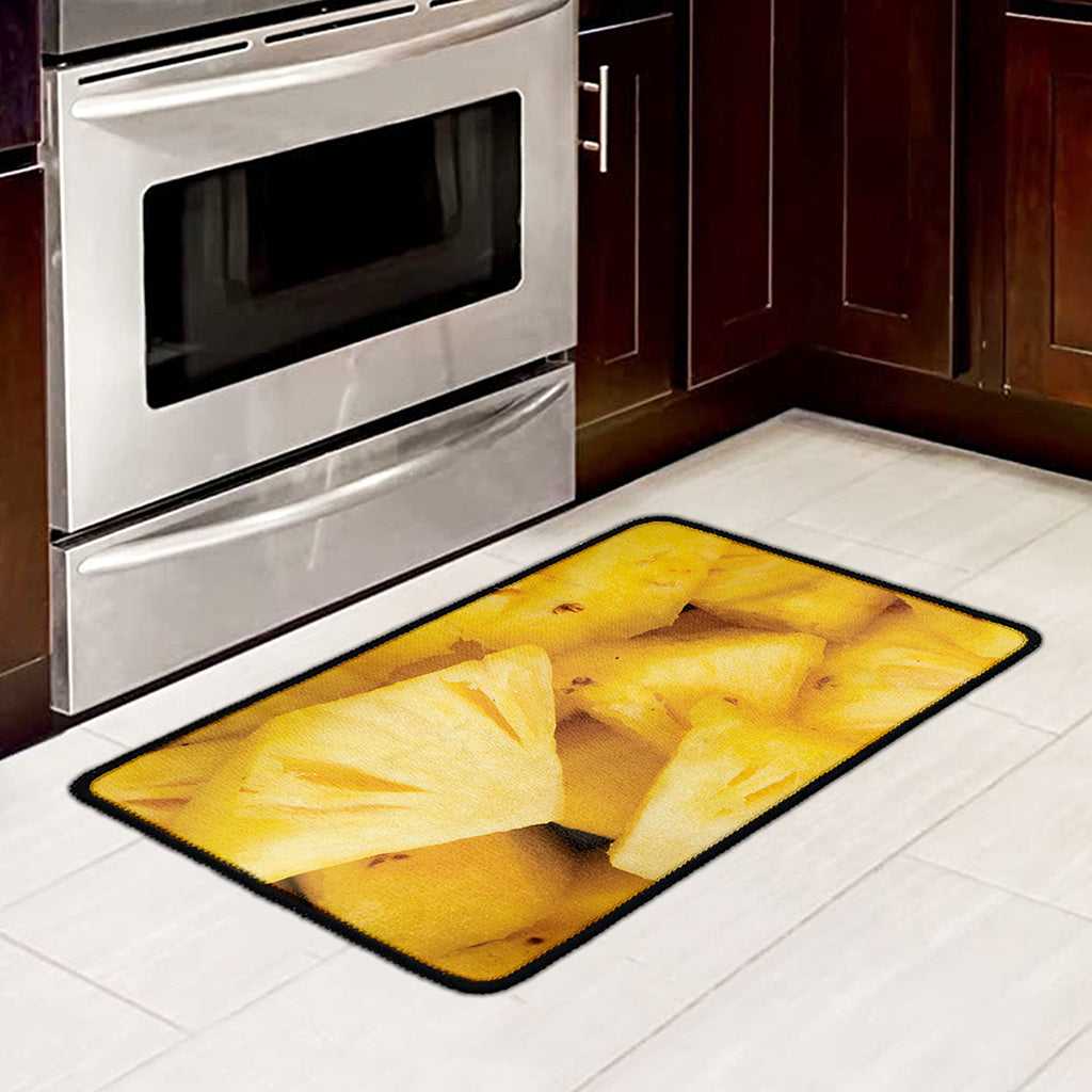 Yellow Pineapple Pieces Print Kitchen Mat