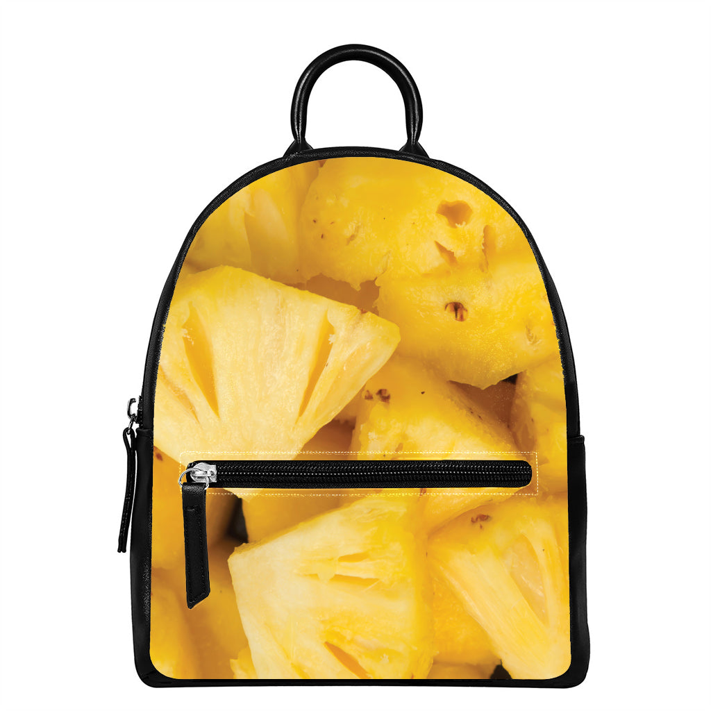 Yellow Pineapple Pieces Print Leather Backpack