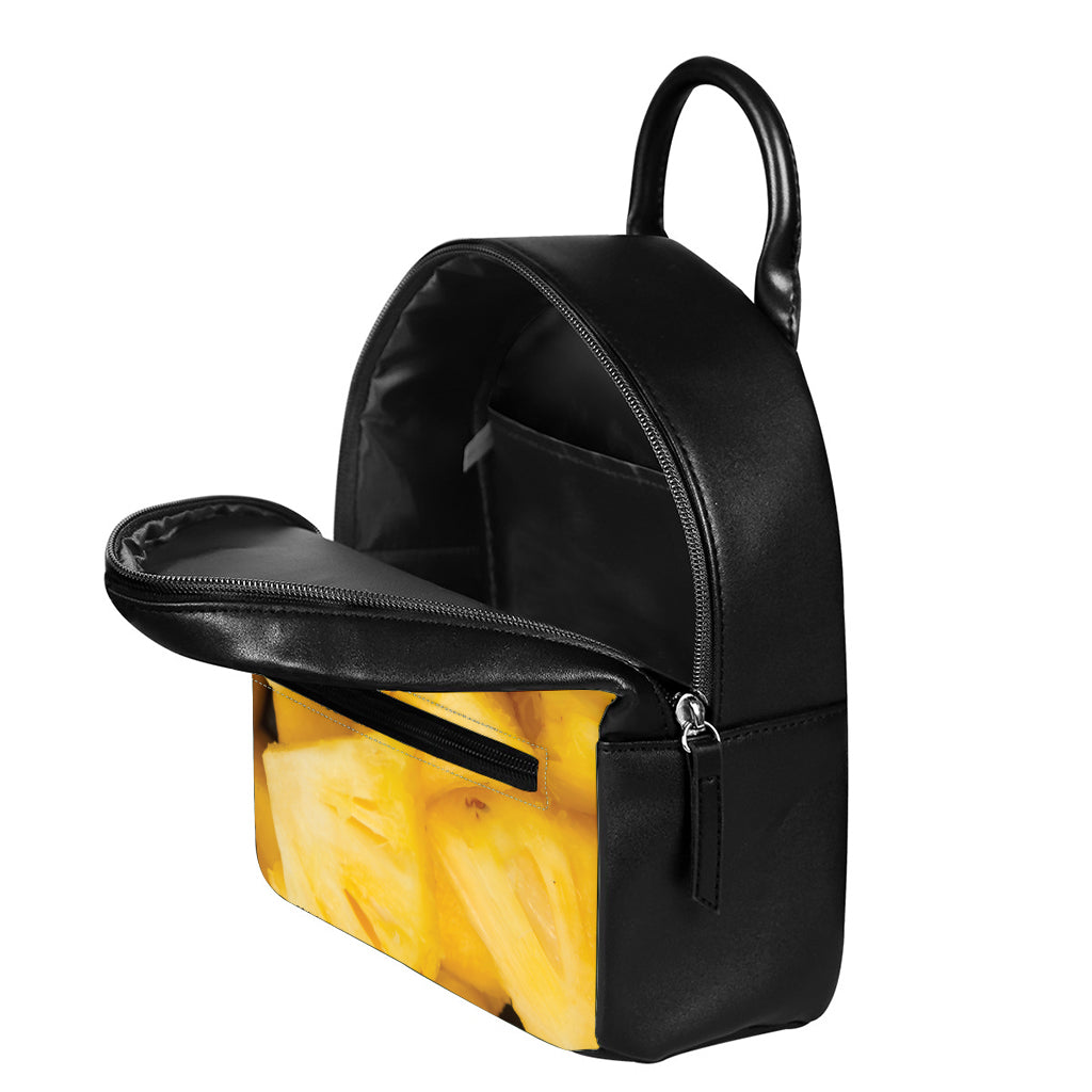 Yellow Pineapple Pieces Print Leather Backpack