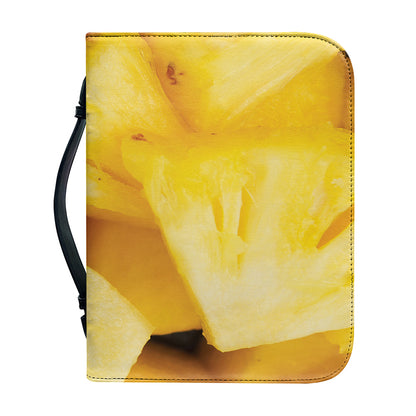 Yellow Pineapple Pieces Print Leather Bible Cover