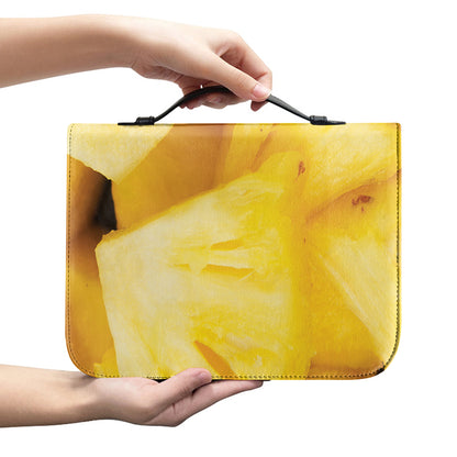 Yellow Pineapple Pieces Print Leather Bible Cover