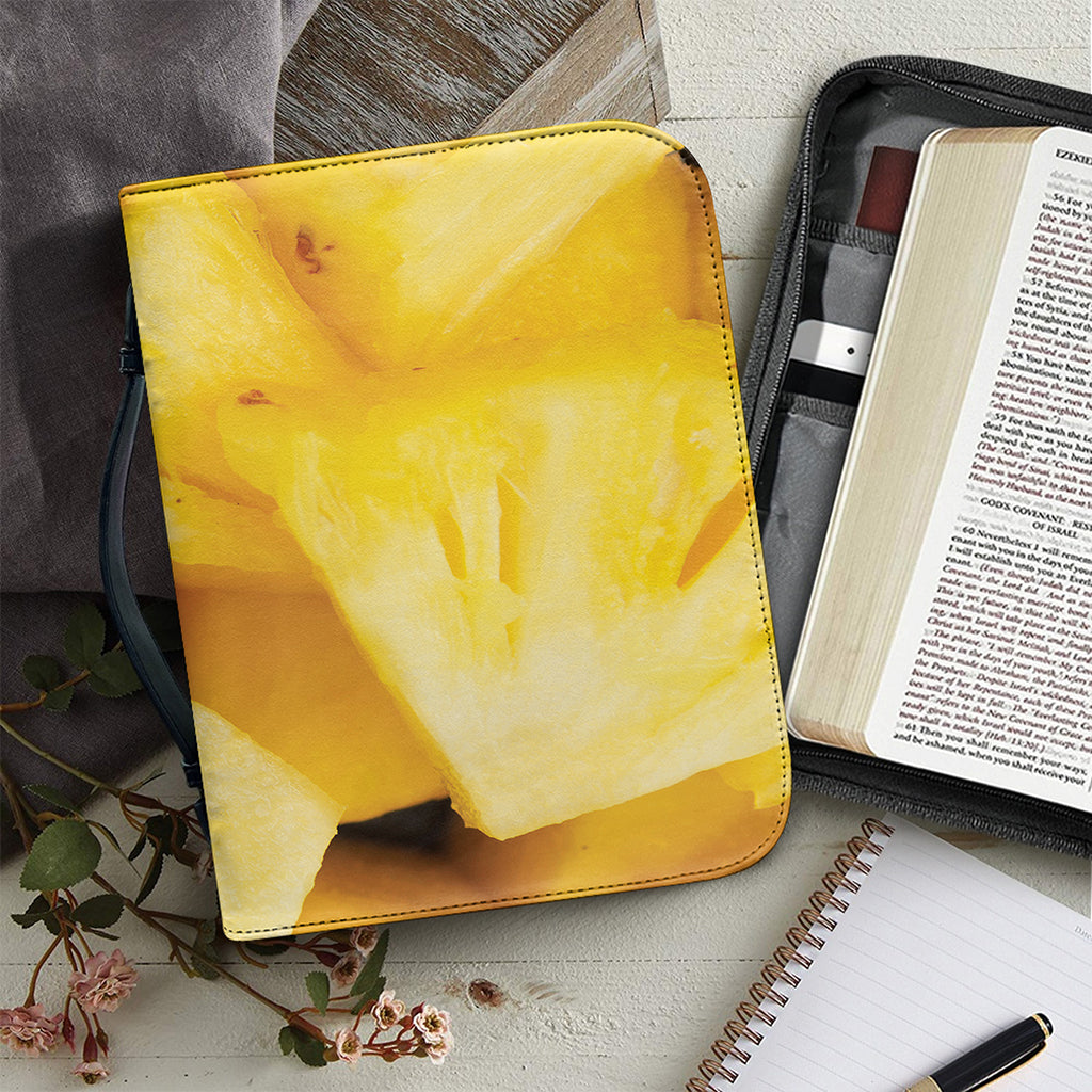 Yellow Pineapple Pieces Print Leather Bible Cover