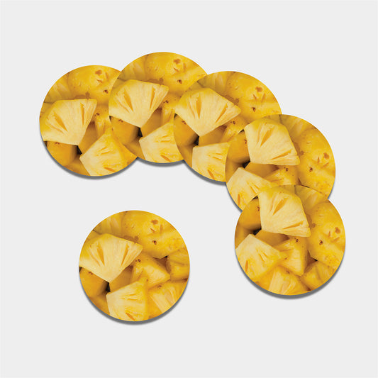 Yellow Pineapple Pieces Print Leather Coaster Set