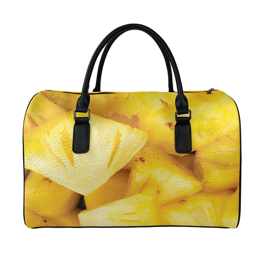 Yellow Pineapple Pieces Print Leather Duffle Bag