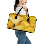 Yellow Pineapple Pieces Print Leather Duffle Bag