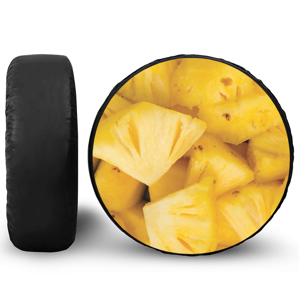 Yellow Pineapple Pieces Print Leather Spare Tire Cover