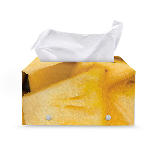 Yellow Pineapple Pieces Print Leather Tissue Box Cover