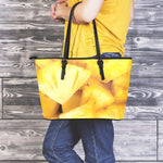Yellow Pineapple Pieces Print Leather Tote Bag