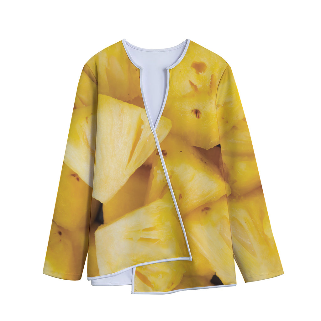 Yellow Pineapple Pieces Print Long Sleeve Short Coat