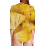 Yellow Pineapple Pieces Print Long Sleeve Swimsuit