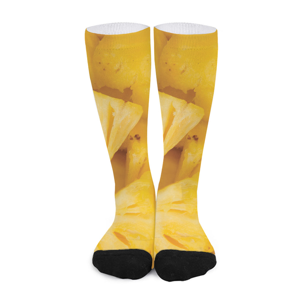 Yellow Pineapple Pieces Print Long Socks