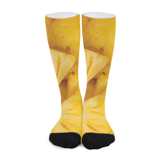 Yellow Pineapple Pieces Print Long Socks