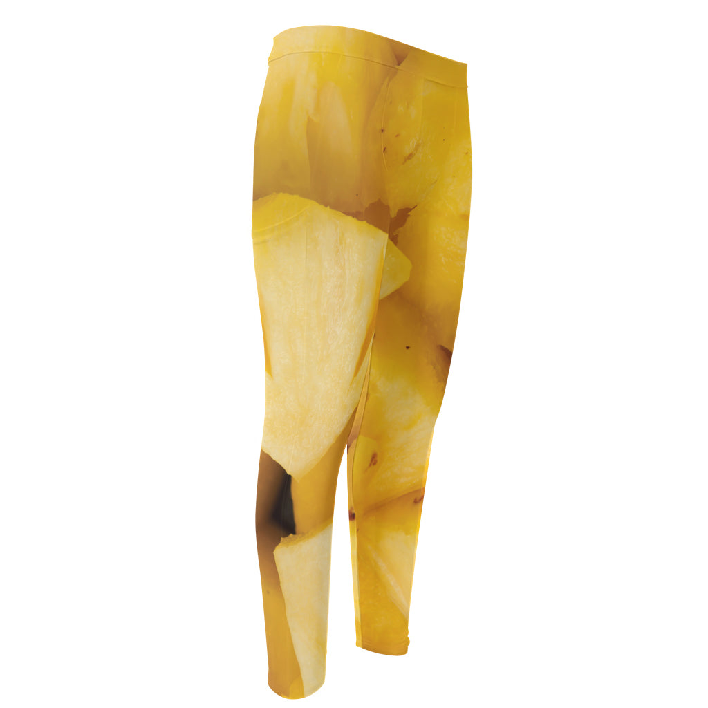 Yellow Pineapple Pieces Print Men's Compression Pants